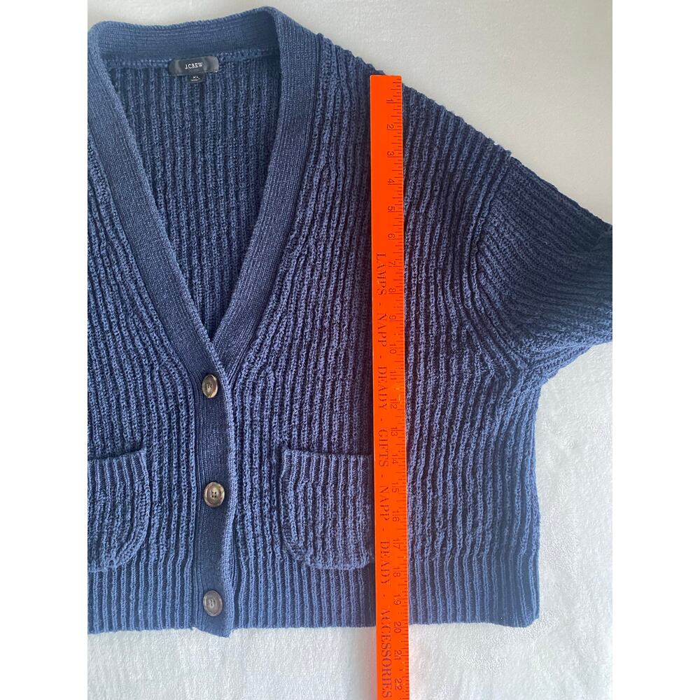 J Crew Navy Ribbed Cropped Chunky Cardigan Sweater XL‎ Button Front Academia Y2K - Picture 6 of 8